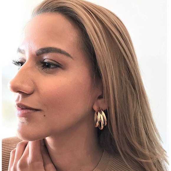 ***New Gold Three-Layer Round Drop Earrings